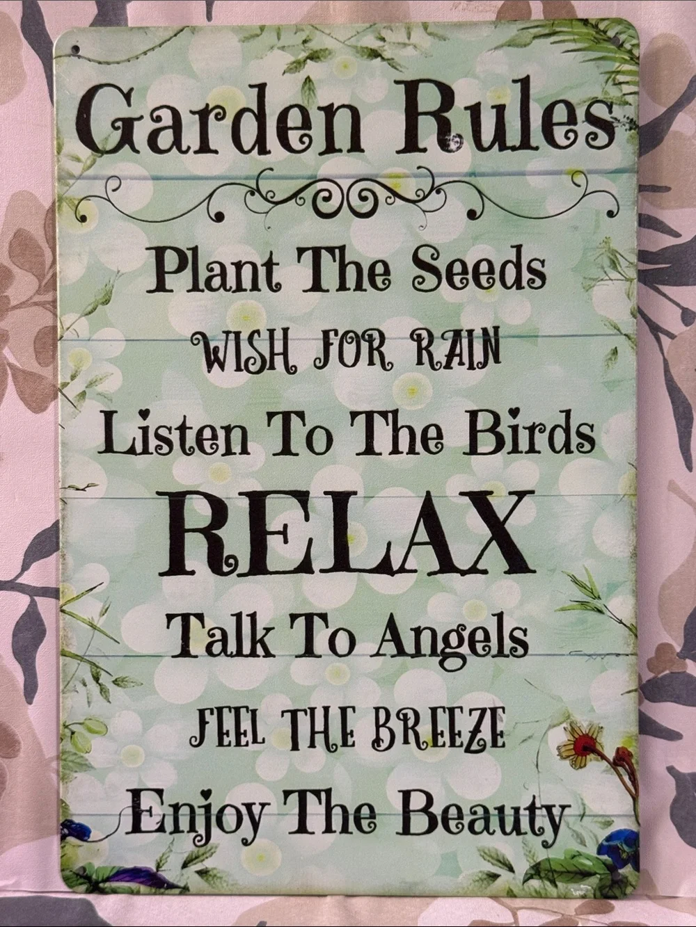 Garden Rules Wall Sign - Mint Green Relaxing Decor
